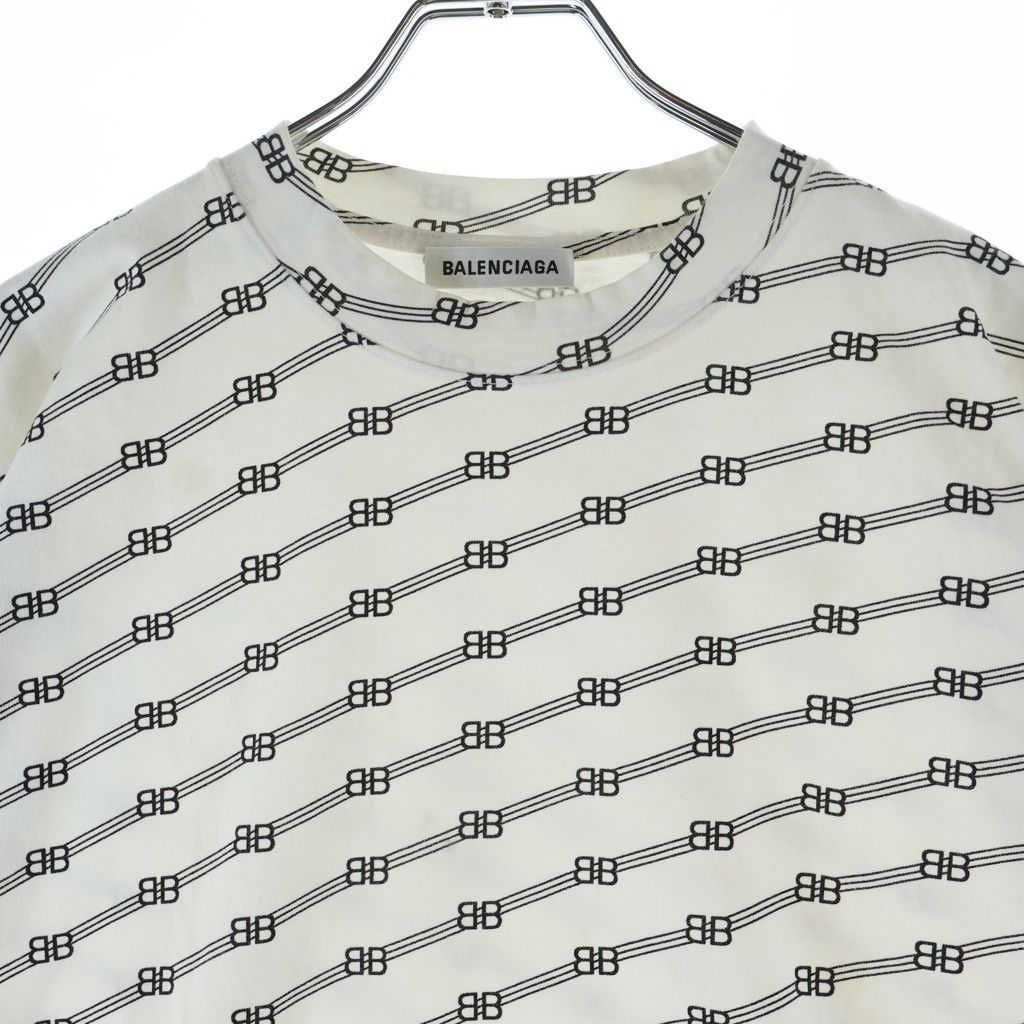 Balenciaga BB Logo All Over Pattern Crew Neck Short Sleeve T-Shirt White — view 3