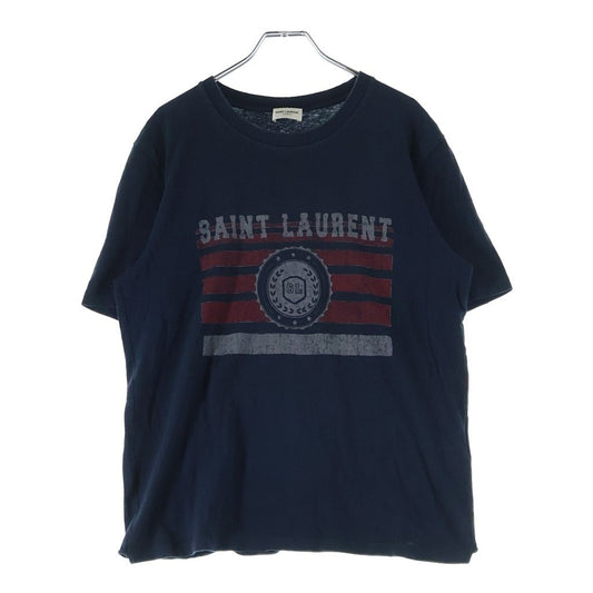 Saint Laurent Paris Front Leg Print Crew Neck Short Sleeve T-Shirt Navy