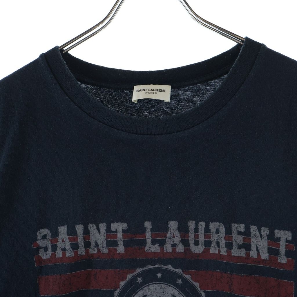 Saint Laurent Paris Front Leg Print Crew Neck Short Sleeve T-Shirt Navy — view 3