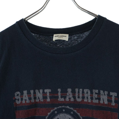 Saint Laurent Paris Front Leg Print Crew Neck Short Sleeve T-Shirt Navy — view 3