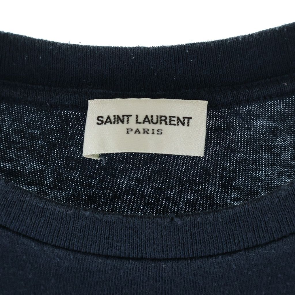 Saint Laurent Paris Front Leg Print Crew Neck Short Sleeve T-Shirt Navy — view 6