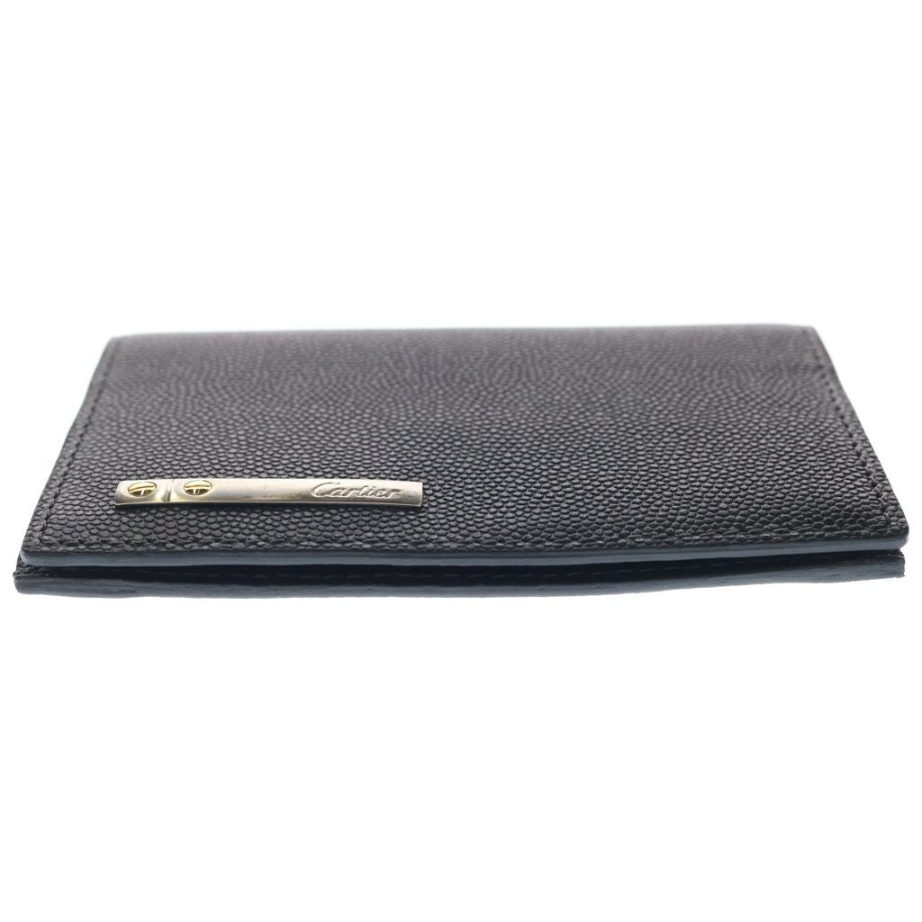 Cartier Santos de Cartier Logo Plate Bifold Card Case Black Gray Leather — view 5