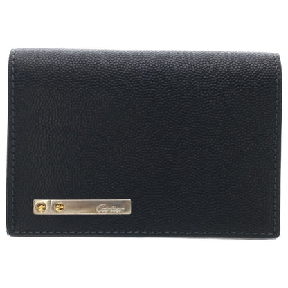 Cartier Santos de Cartier Logo Plate Bifold Card Case Black Gray Leather