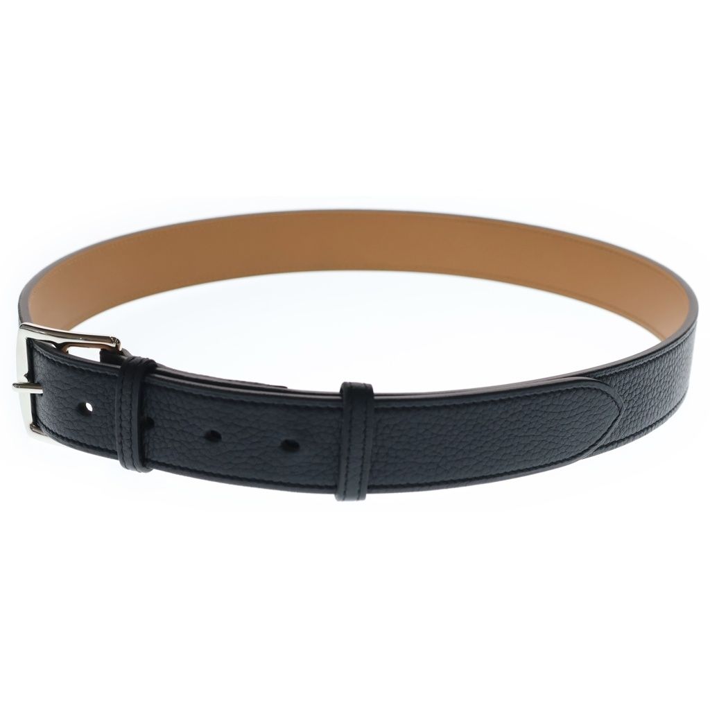 Hermes Etriviere Leather Belt Black Silver