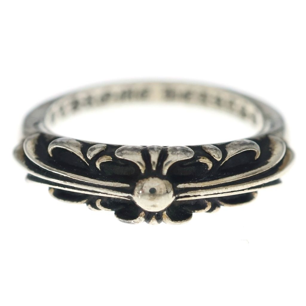 Chrome Hearts Baby Classic Floral Black Sling Silver Ring — view 4