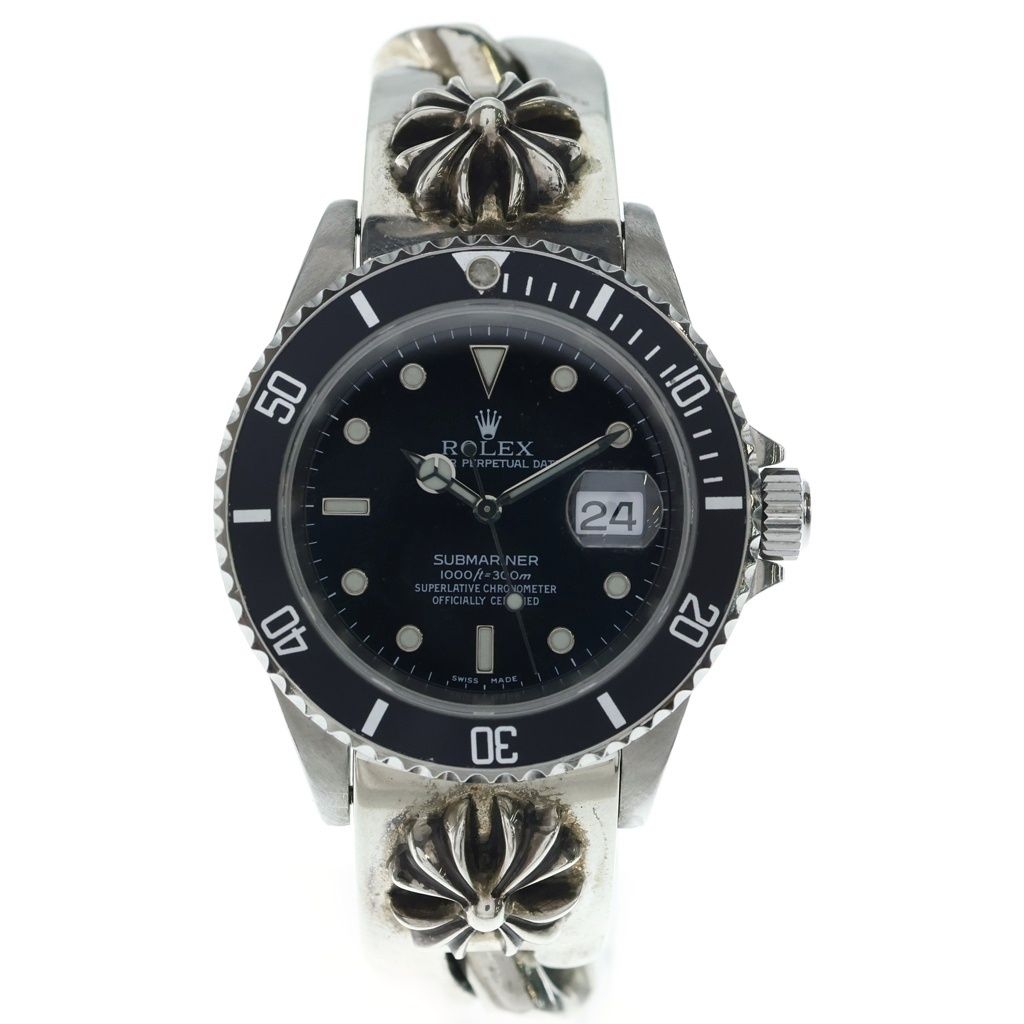 Rolex CH Cross Motif Watch Band Submariner Silver