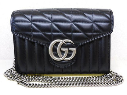 Gucci GG Marmont Chain Shoulder 2-Way Clutch Wallet Black Leather
