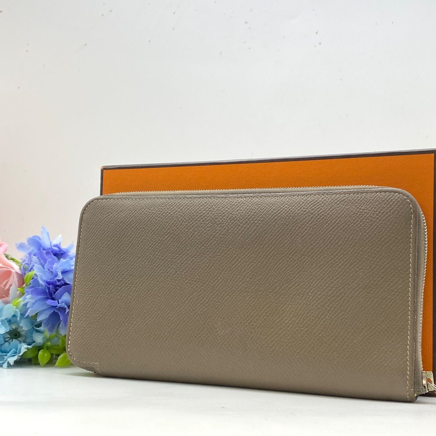 Hermes Wallet Azap Silk in Gray Jew Ribbon Card Billfold Coin