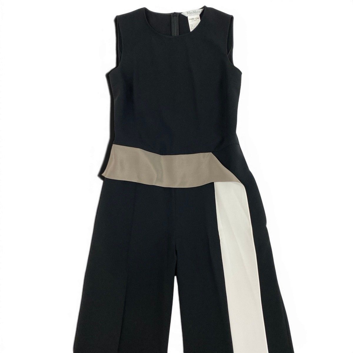 Max Mara Silk Contrast All in One Sleeveless Stretch 40 Black Dress