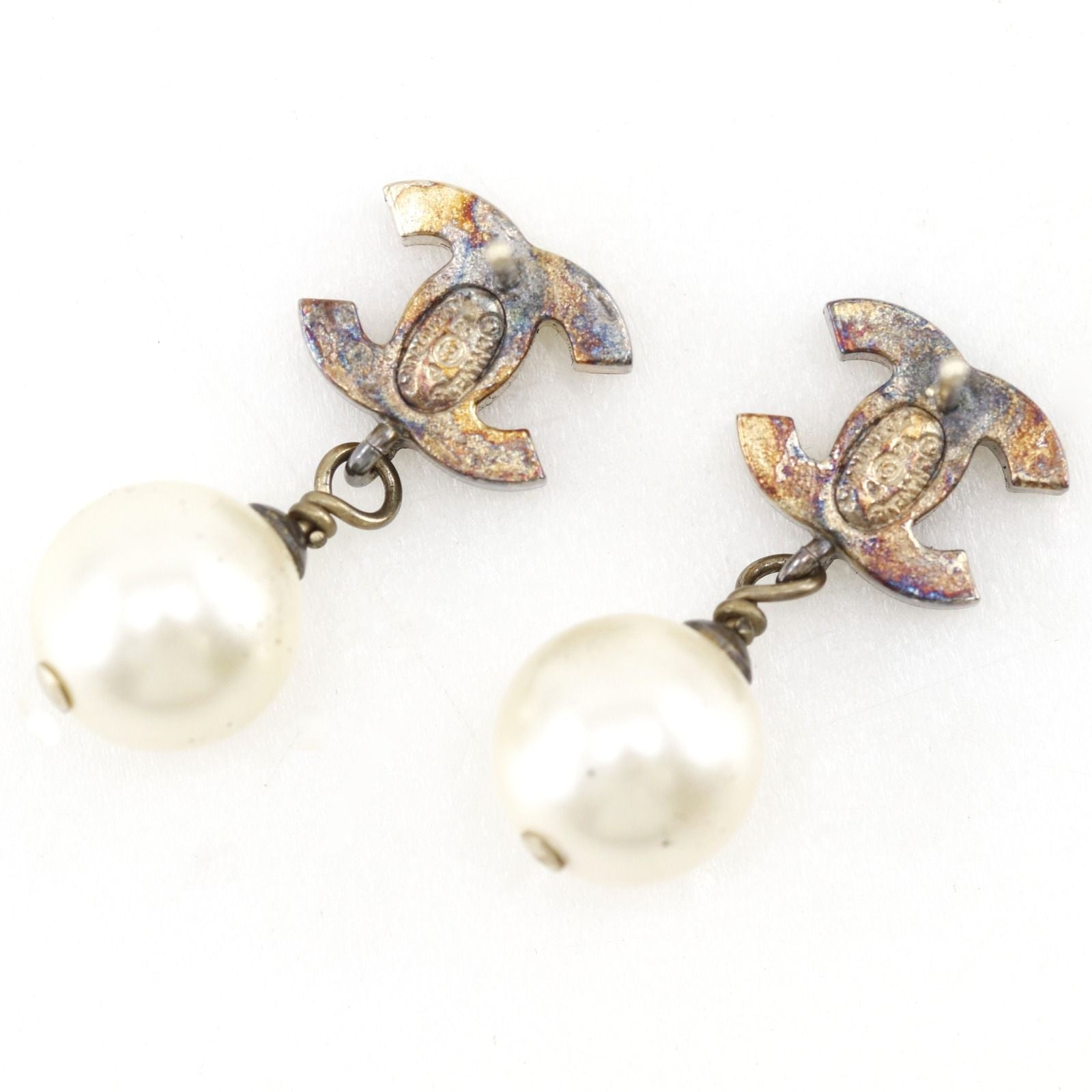 Chanel CC Logo Gold Plated Faux Pearl Black Earrings — view 5