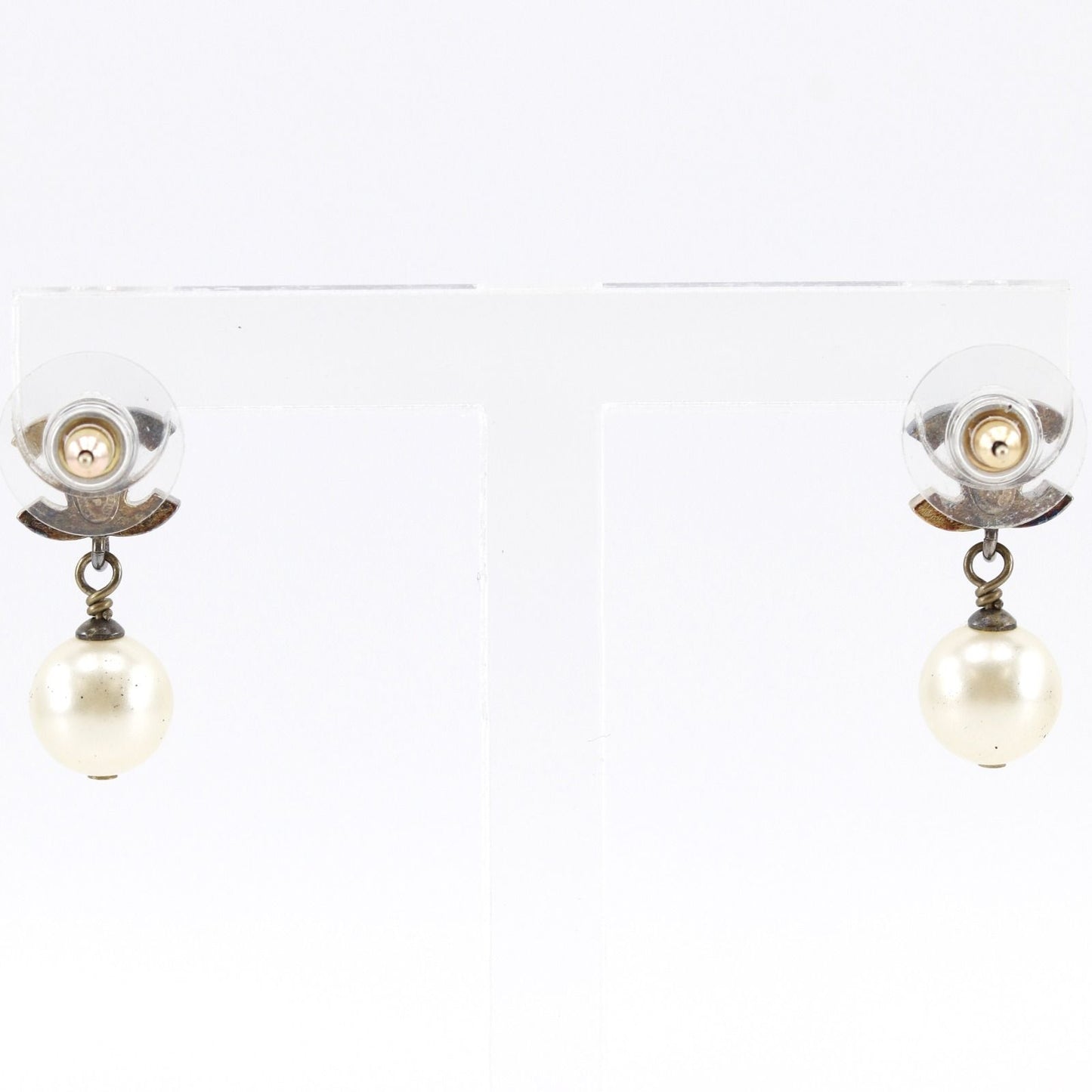 Chanel CC Logo Gold Plated Faux Pearl Black Earrings — view 3