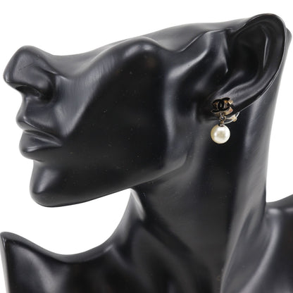 Chanel CC Logo Gold Plated Faux Pearl Black Earrings — view 2
