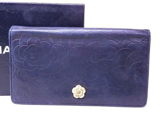 Chanel Camellia Wallet Lambskin Black Gold Bifold