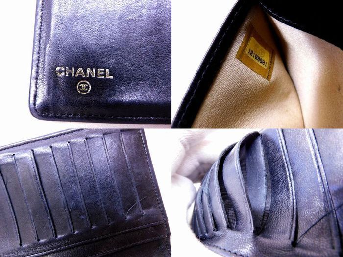 Chanel Camellia Wallet Lambskin Black Gold Bifold — view 3