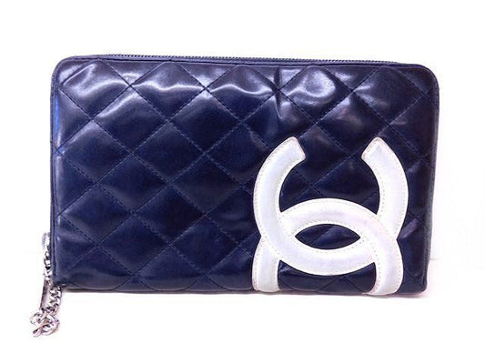 Chanel Cambon Line Wallet Lambskin Black Quilted CC Logo Zip Around