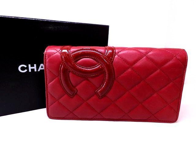Chanel Cambon Line Wallet Lambskin Red Quilted CC Logo Bifold