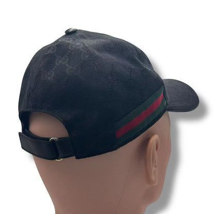 Gucci Hat Baseball Cap GG Canvas with Web Stripe Black — view 3