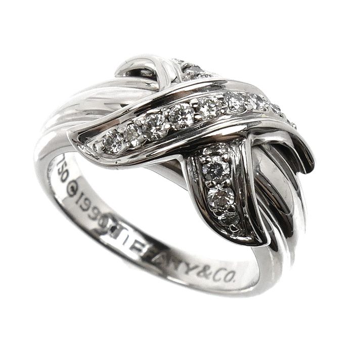 Tiffany & Co 18k White Gold Signature Ring Diamond
