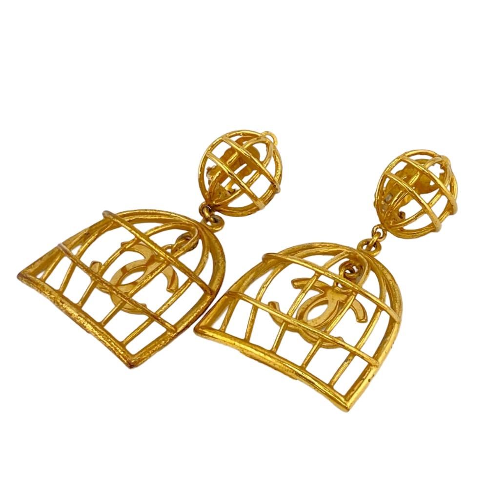 Chanel Birdcage CC Logo Earrings Gold