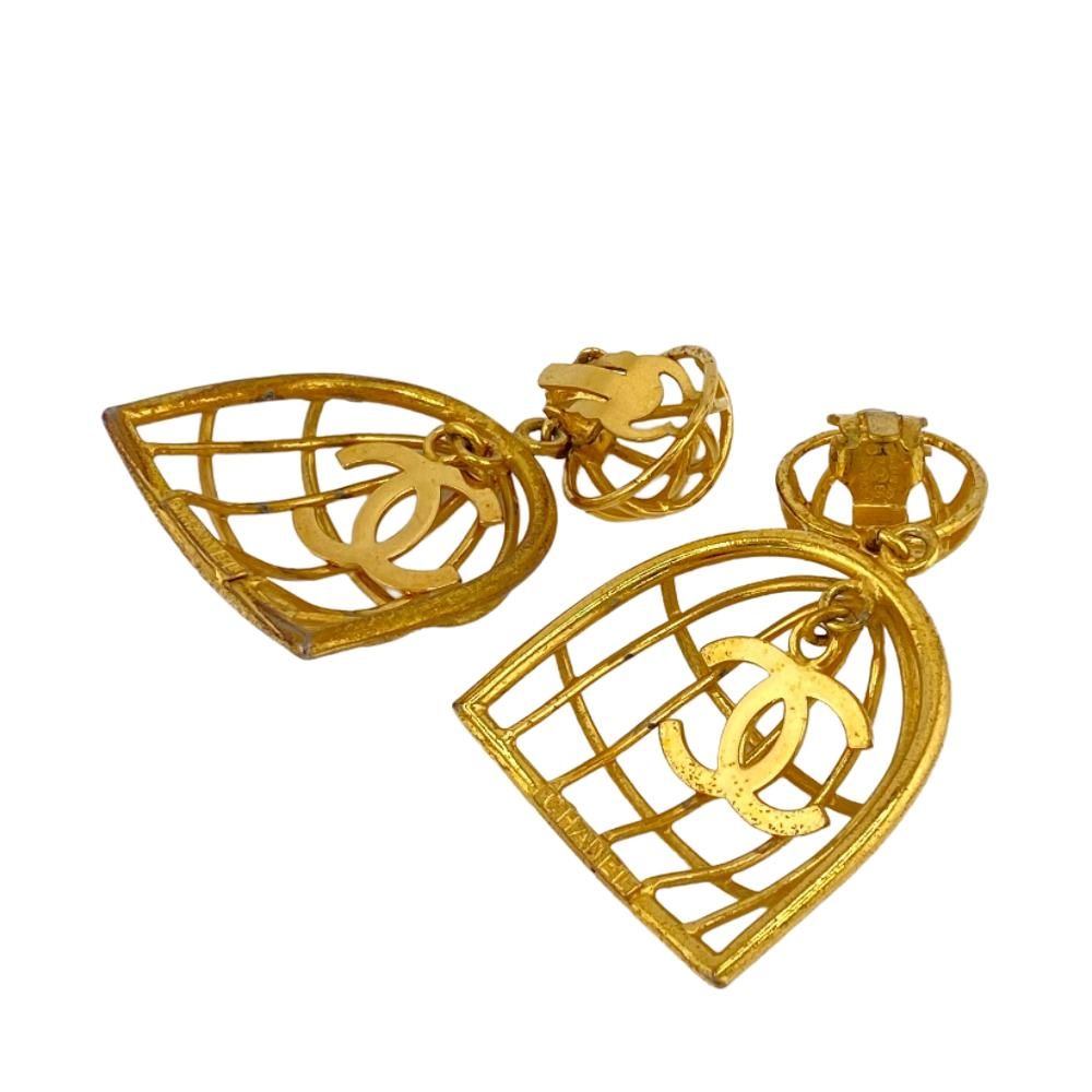 Chanel Birdcage CC Logo Earrings Gold — view 2