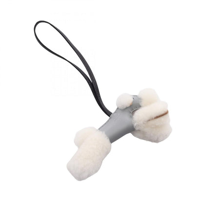 Hermes Charm Buddycharm Gris Perle Black Shearling Buddy Keychain — view 2