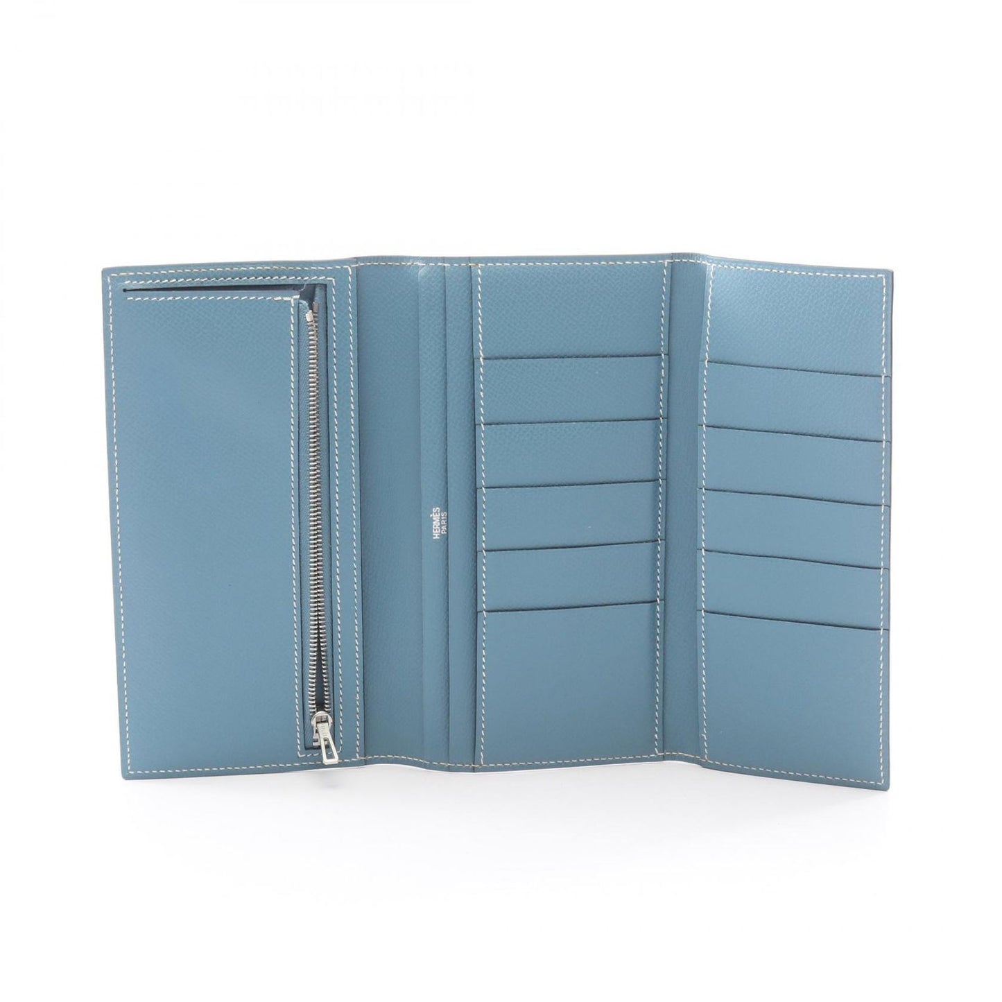 Hermes Bi Foldlong Wallet Bearn Dupri Blue Leather — view 3