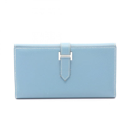 Hermes Bi Foldlong Wallet Bearn Dupri Blue Leather