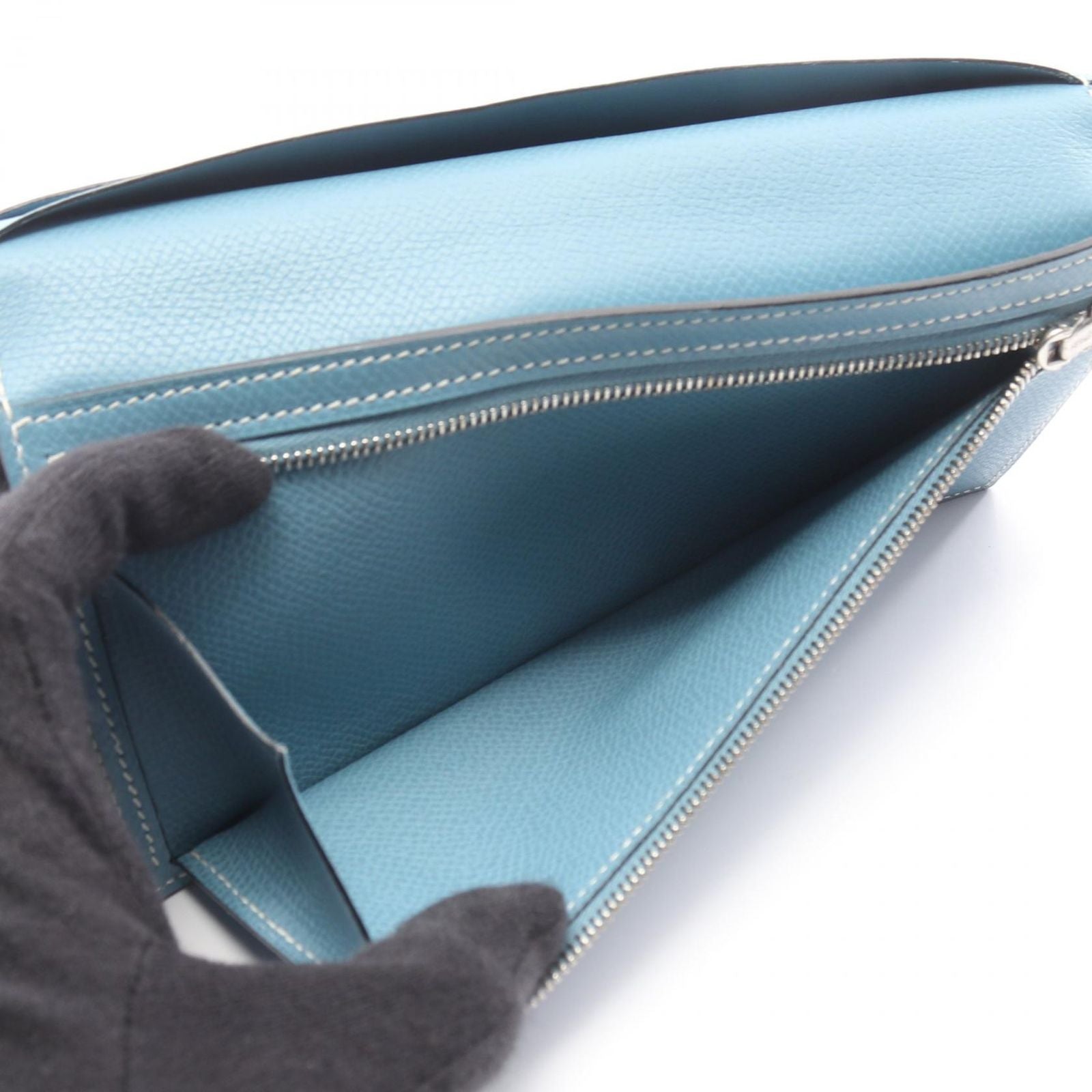 Hermes Bi Foldlong Wallet Bearn Dupri Blue Leather — view 4