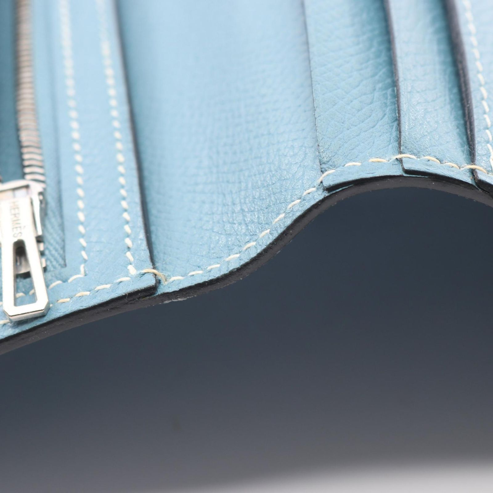 Hermes Bi Foldlong Wallet Bearn Dupri Blue Leather — view 7
