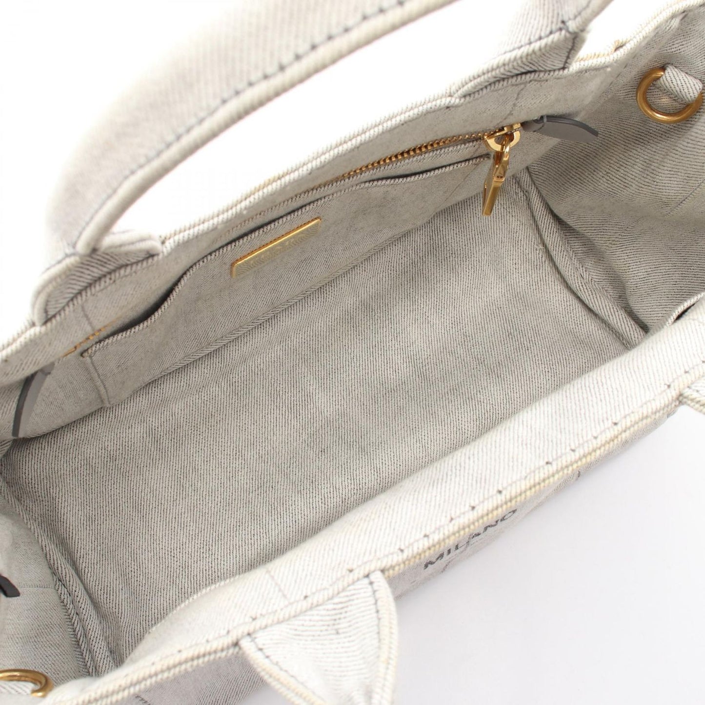 Prada Tote Denim Canapa 2-Way White Gray Black — view 3