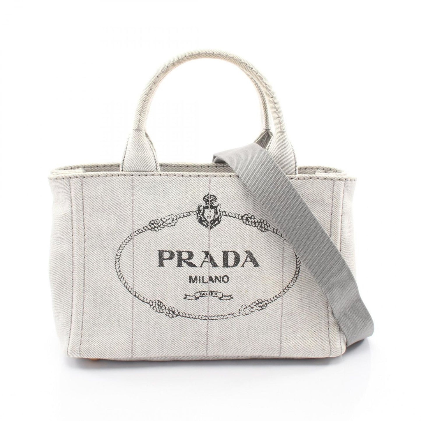 Prada Tote Denim Canapa 2-Way White Gray Black