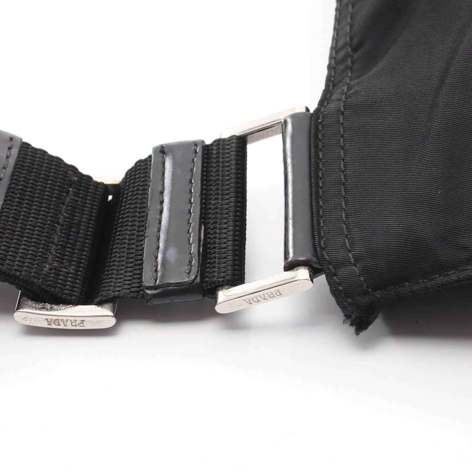 Prada Shoulder Bag Triangle Logo Black Nylon Leather — view 6