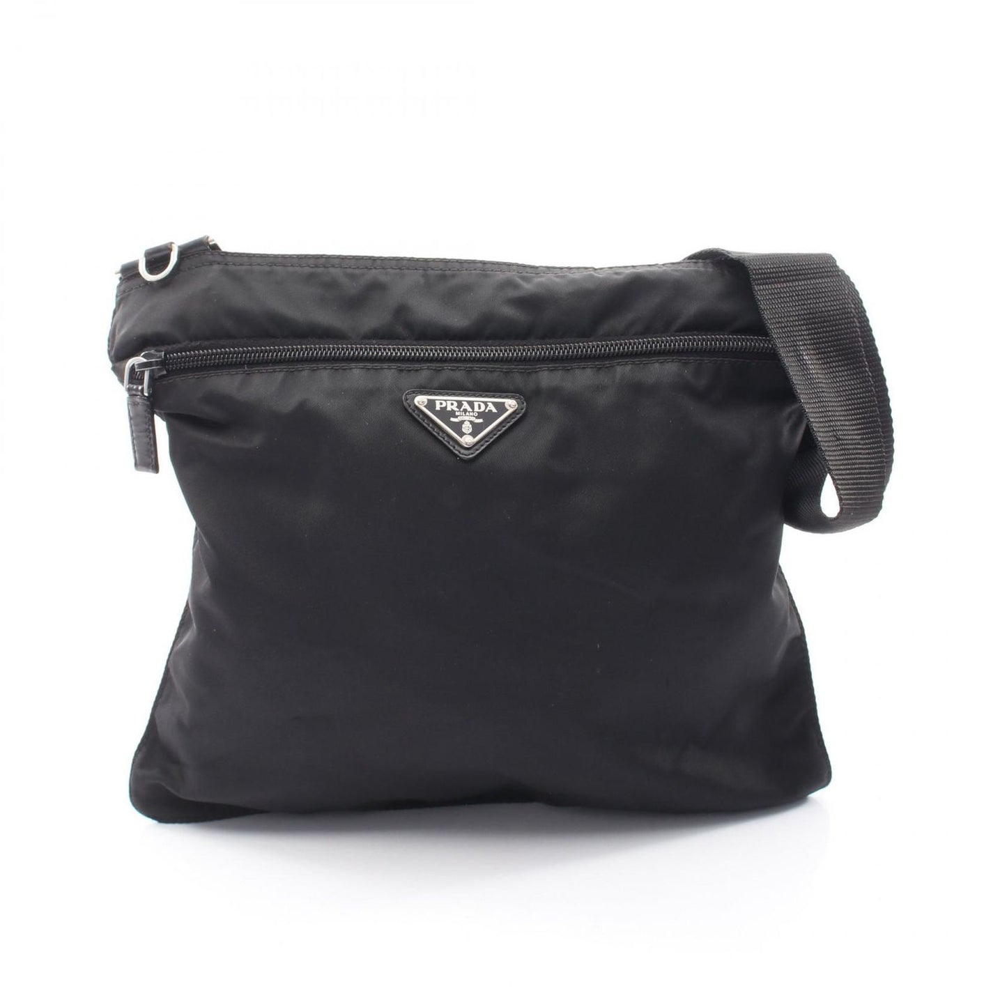 Prada Shoulder Bag Triangle Logo Black Nylon Leather