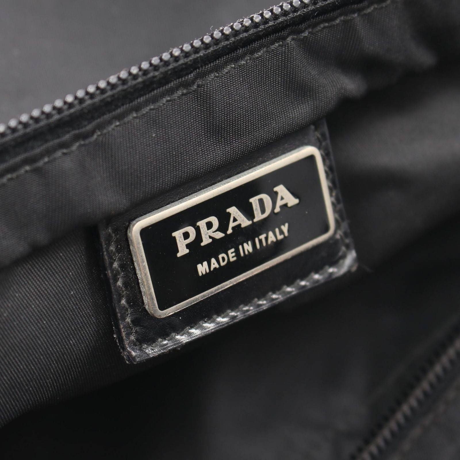 Prada Shoulder Bag Triangle Logo Black Nylon Leather — view 4