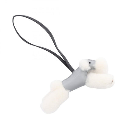 Hermes Charm Buddycharm Gris Perle Black Shearling Keychain — view 2