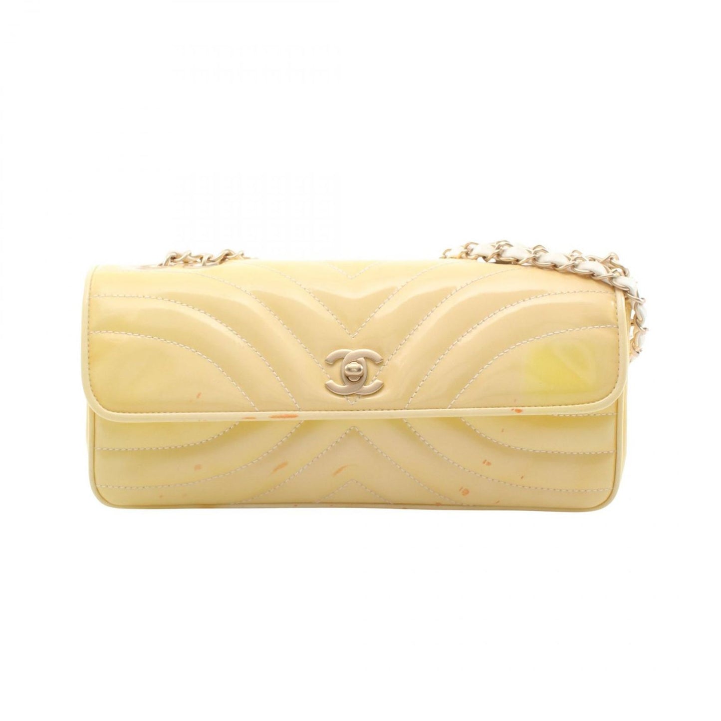 Chanel Shoulder Bag Stitch Yellow Patent Leather Chain