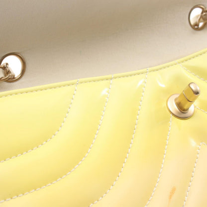 Chanel Shoulder Bag Stitch Yellow Patent Leather Chain — view 6