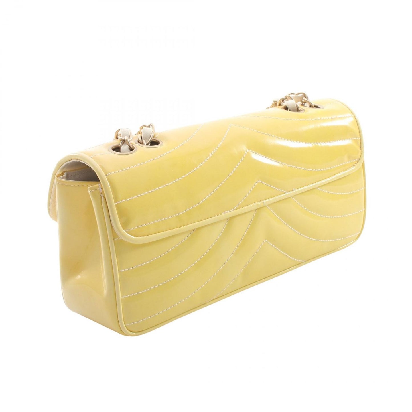 Chanel Shoulder Bag Stitch Yellow Patent Leather Chain — view 2