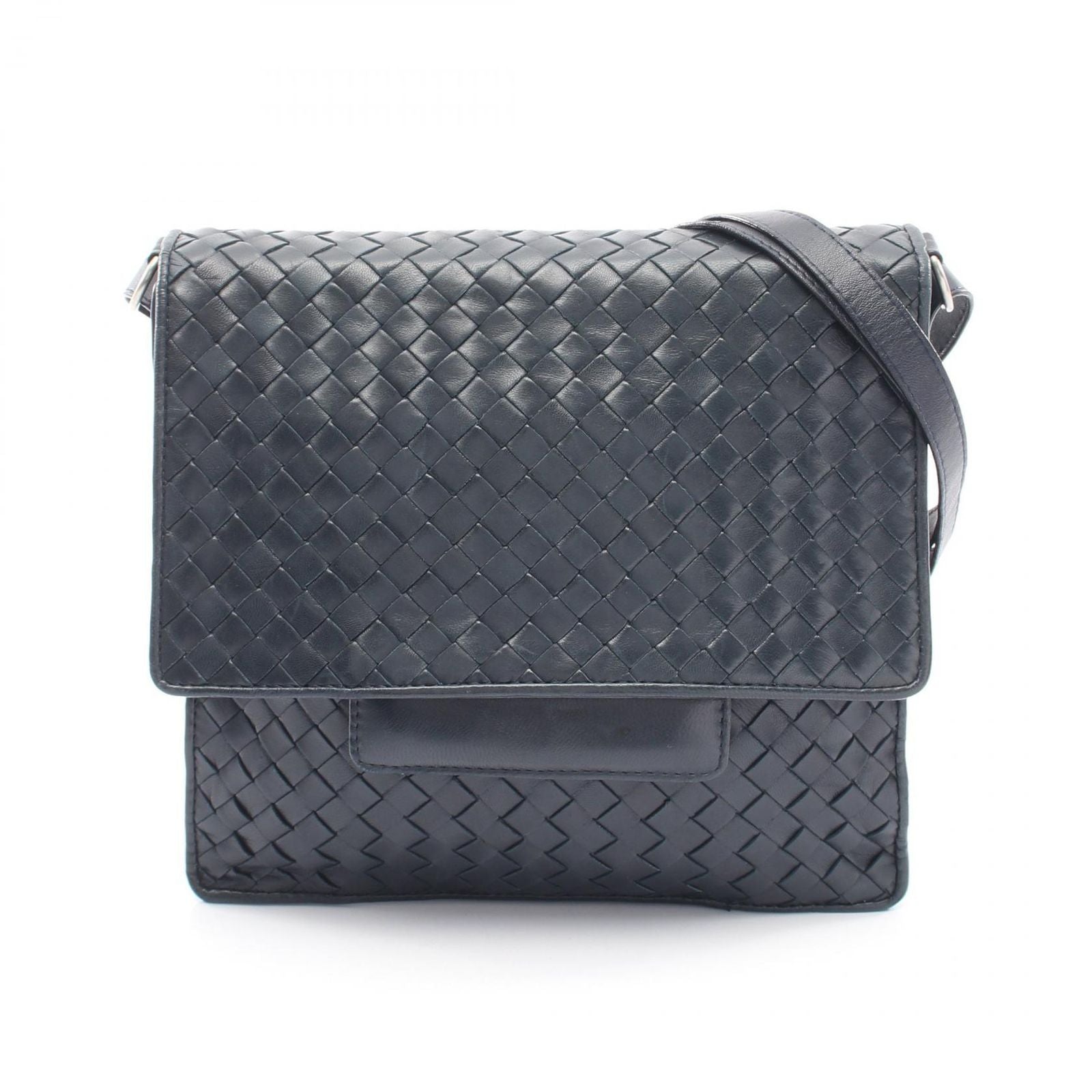 Bottega Veneta Shoulder Bag Intreccia Navy Leather