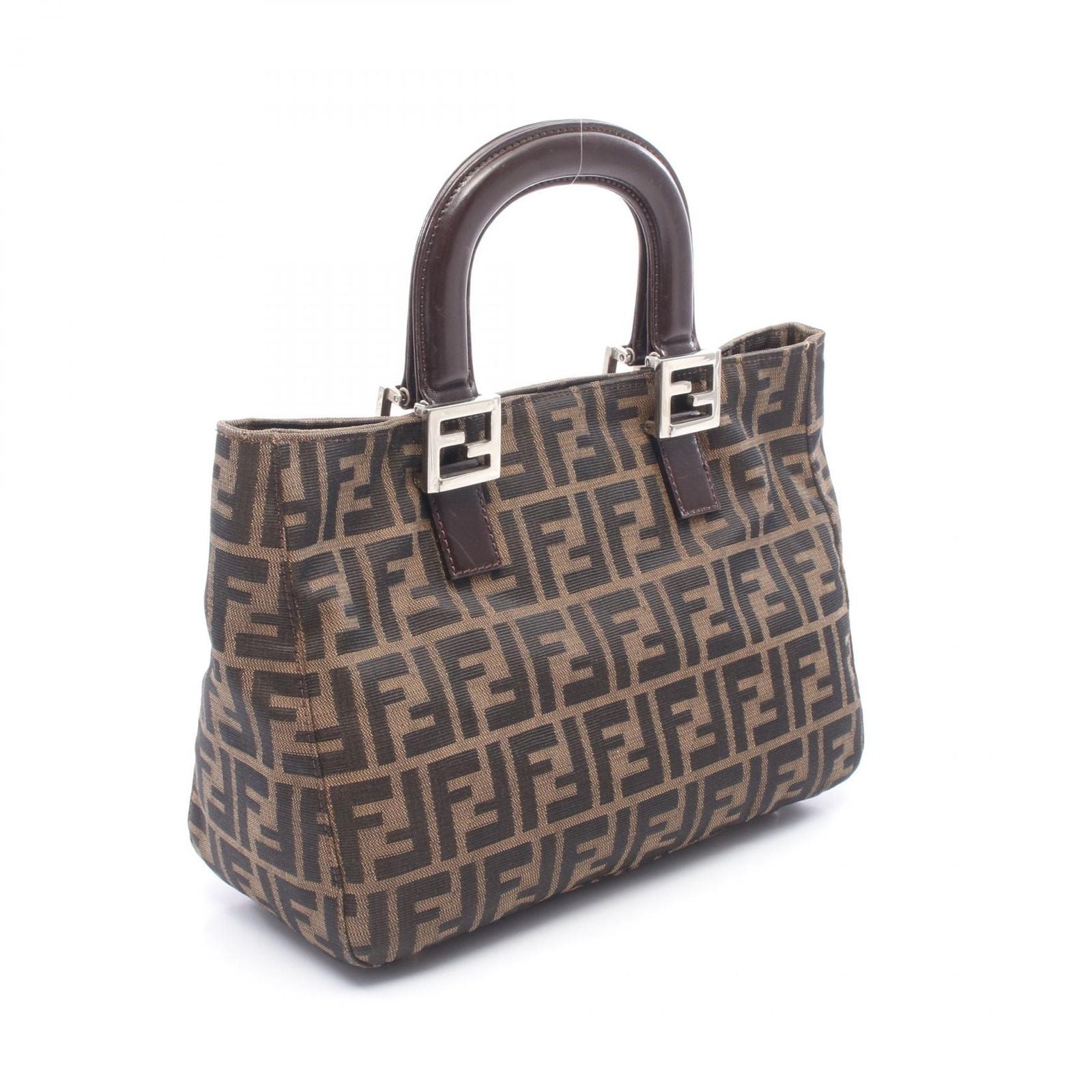 Fendi Tote Zucca Black Brown Canvas Leather Handbag — view 2