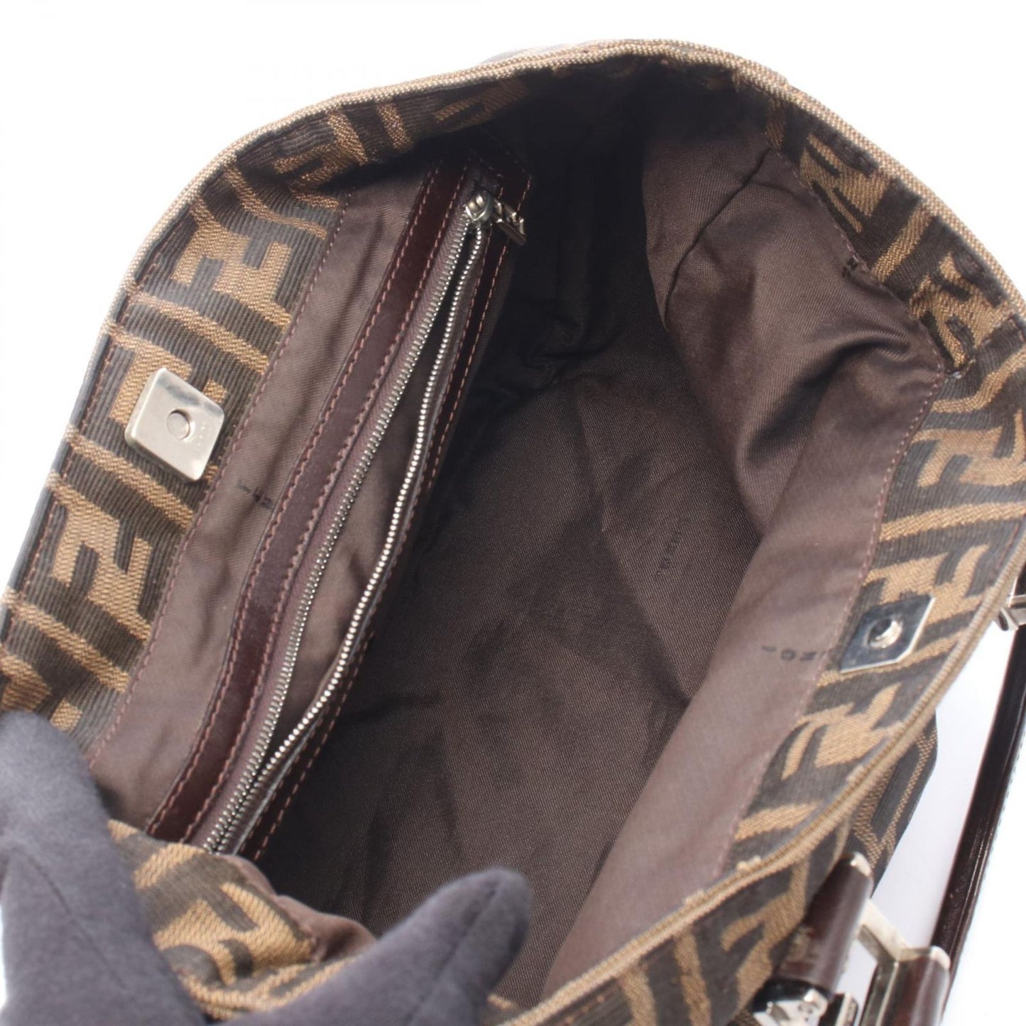 Fendi Tote Zucca Black Brown Canvas Leather Handbag — view 3