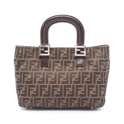 Fendi Tote Zucca Black Brown Canvas Leather Handbag