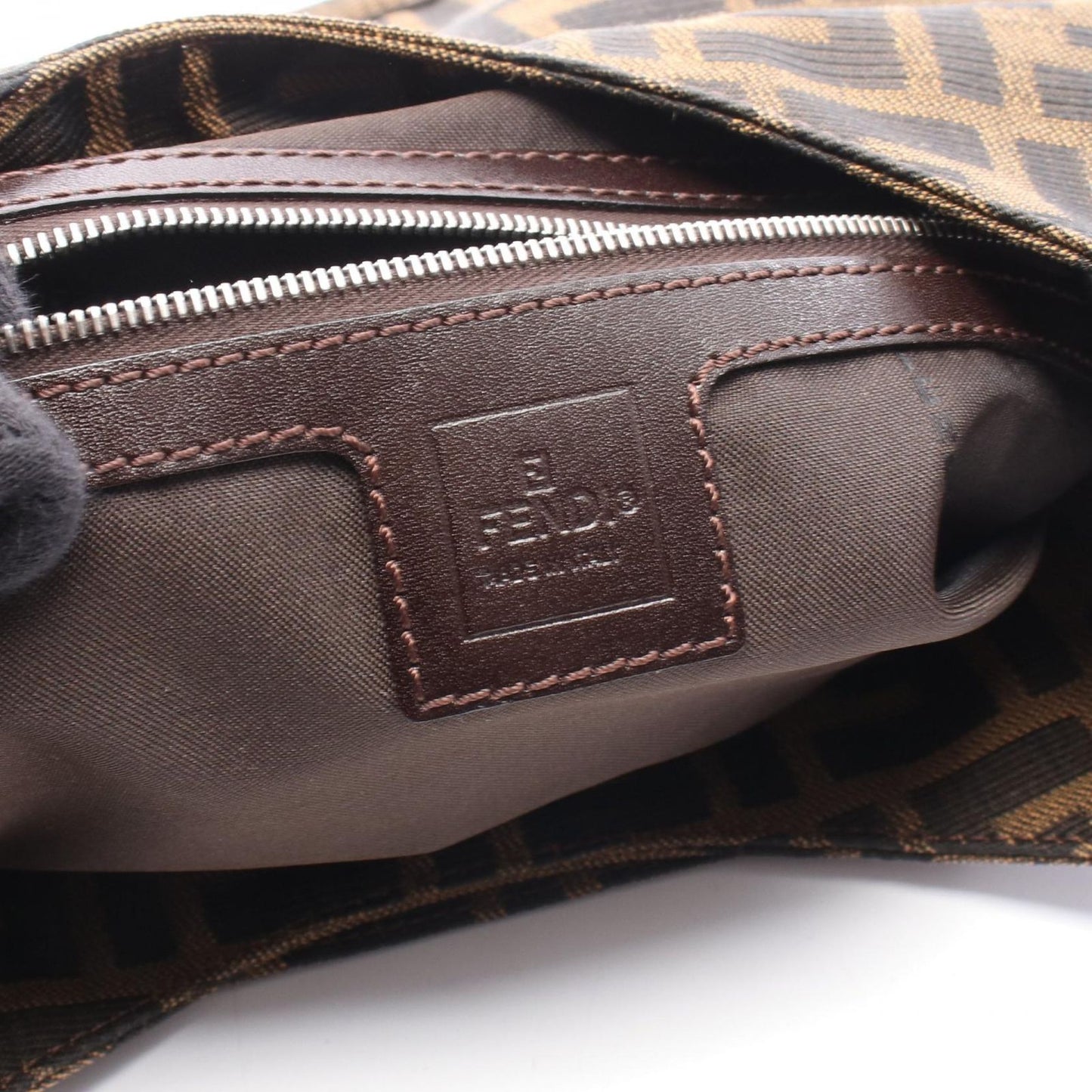 Fendi Shoulder Bag Zucca Black Brown Canvas Leather — view 4