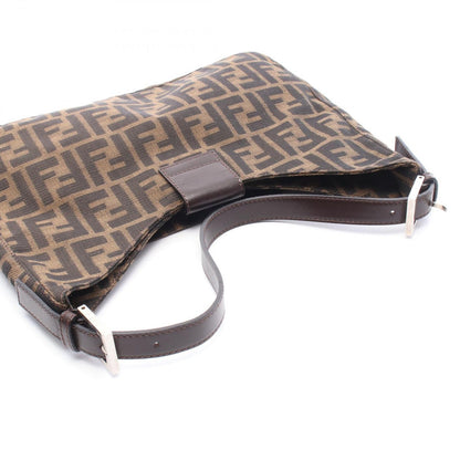 Fendi Shoulder Bag Zucca Black Brown Canvas Leather — view 5