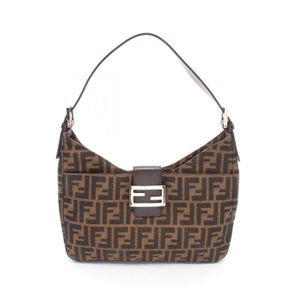 Fendi Shoulder Bag Zucca Black Brown Canvas Leather