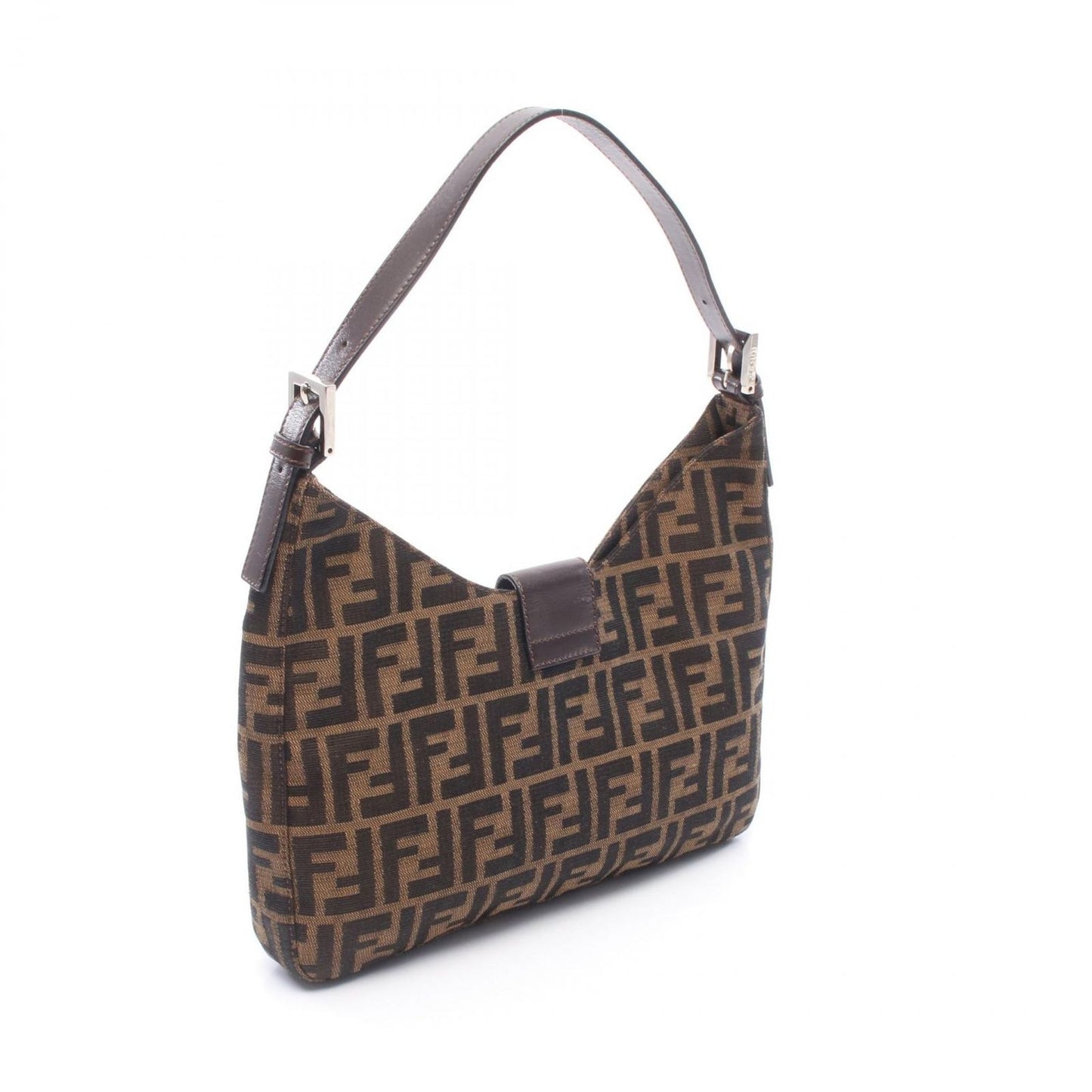 Fendi Shoulder Bag Zucca Black Brown Canvas Leather — view 2