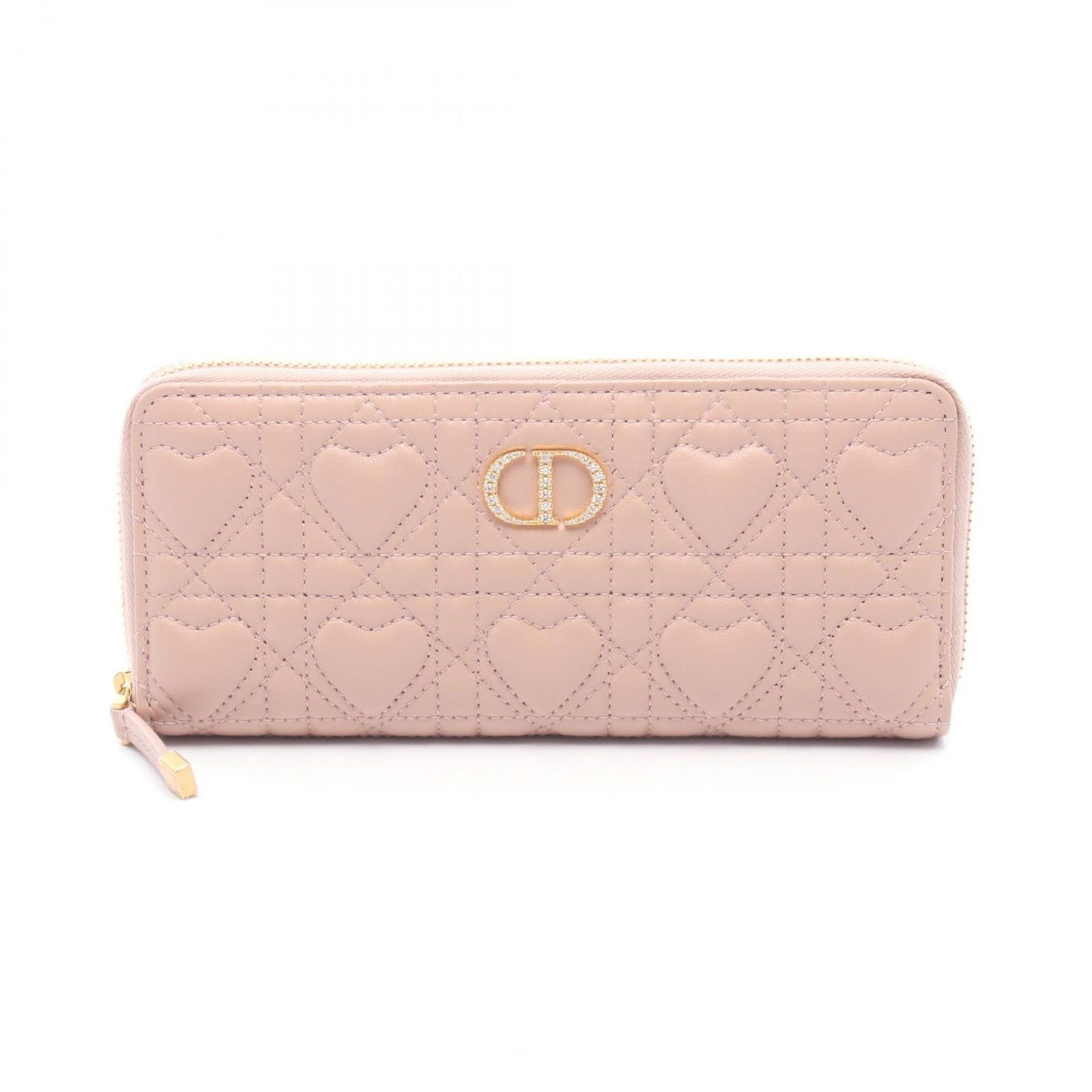 Dior Dio Roundlong Wallet Miss Caro Voyageur Heart Cannage Pink Lambskin