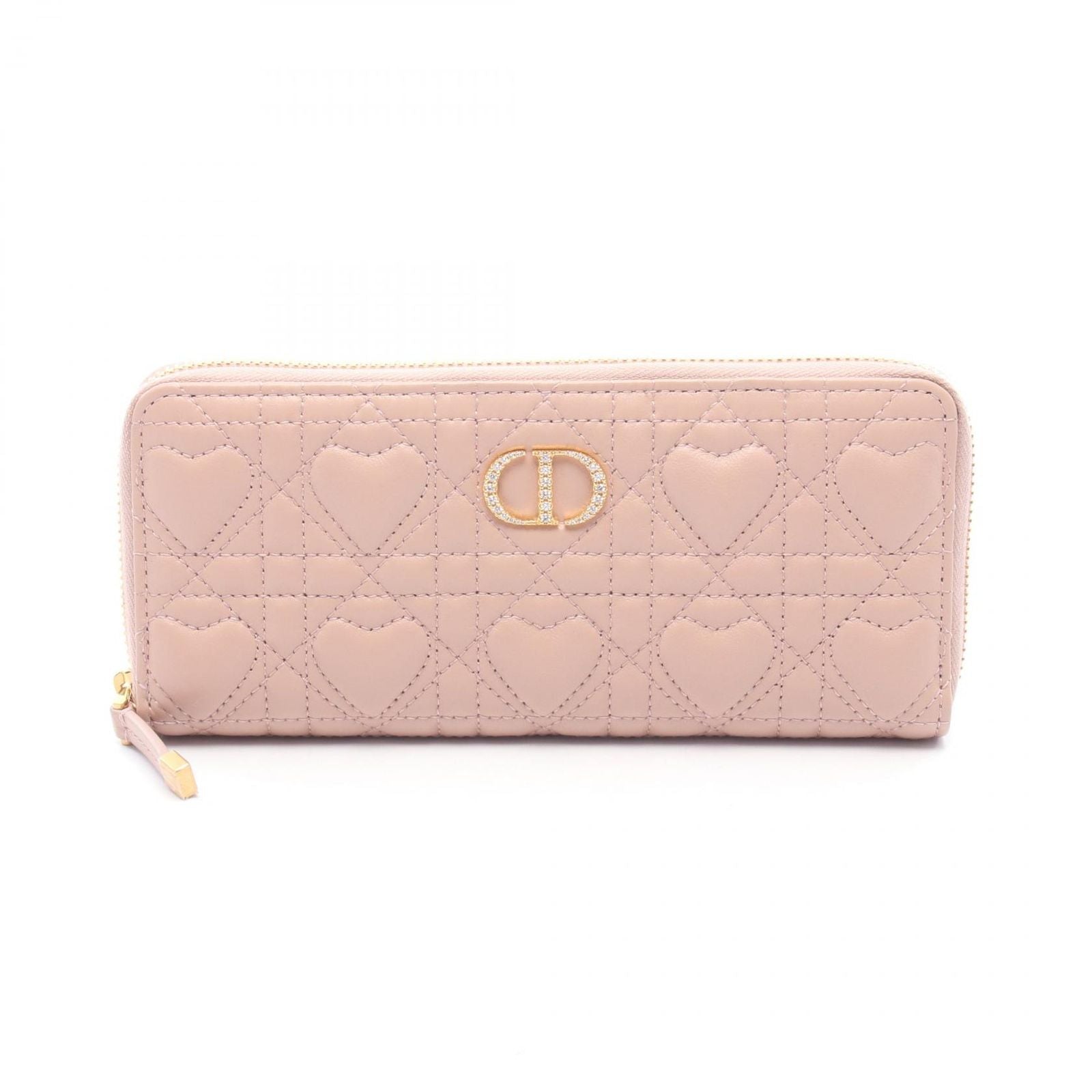 Dior Dio Roundlong Wallet Miss Caro Voyageur Heart Cannage Pink Lambskin