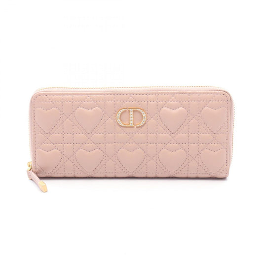 Dior Dio Roundlong Wallet Miss Caro Voyageur Heart Cannage Pink Lambskin