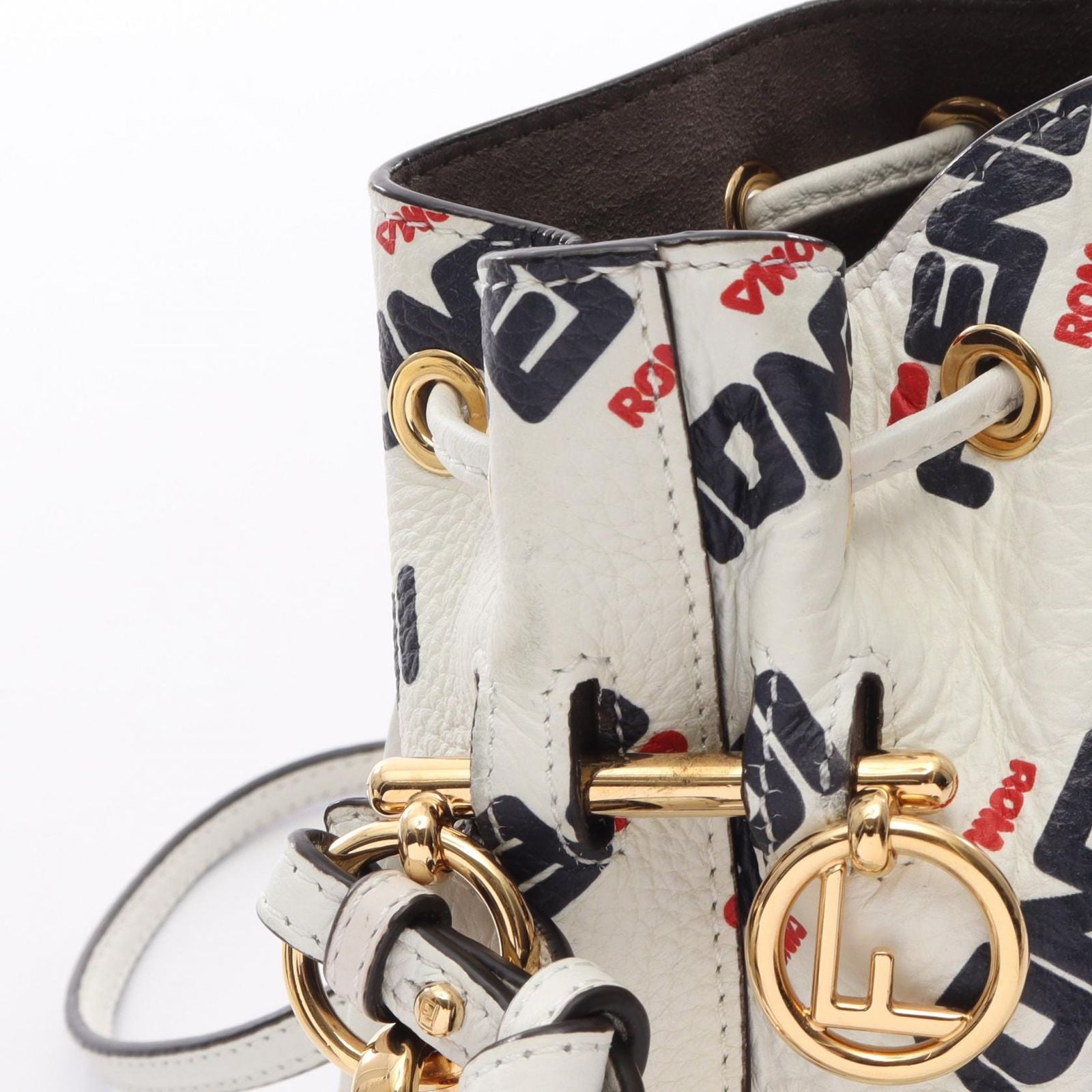 Fendi Handbag Fila Mini Monttrezzo 2-Way White Navy Leather Mont Trezzo — view 8